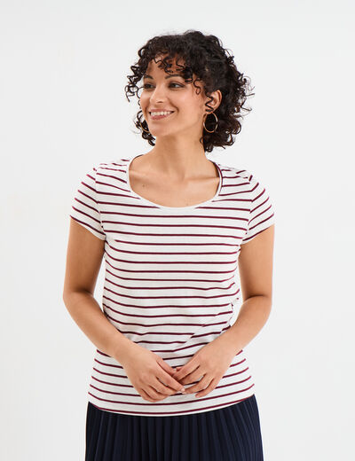 T-shirt rayé manches courtes ecru femme