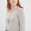 Gilet court manches longues col en V sable femme