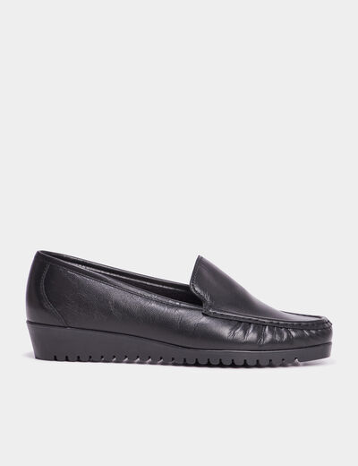 Mocassins en cuir compensés pied large noir femme