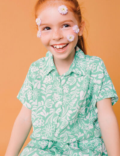Chemise nouée manches courtes vert fille