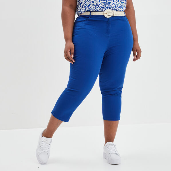 pantalon skinny ceinture bas fendu bleu electrique femmegt Pantalon skinny ceinturé bas fendu bleu electrique femme grande taille