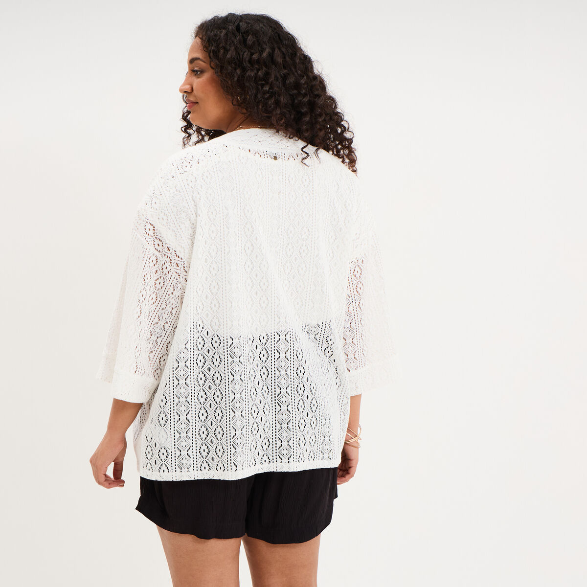 Gilet oversize effet dentelle blanc femme grande taille