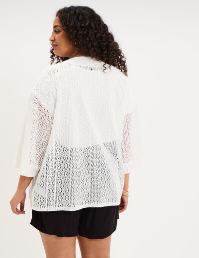 Gilet oversize effet dentelle blanc femme grande taille