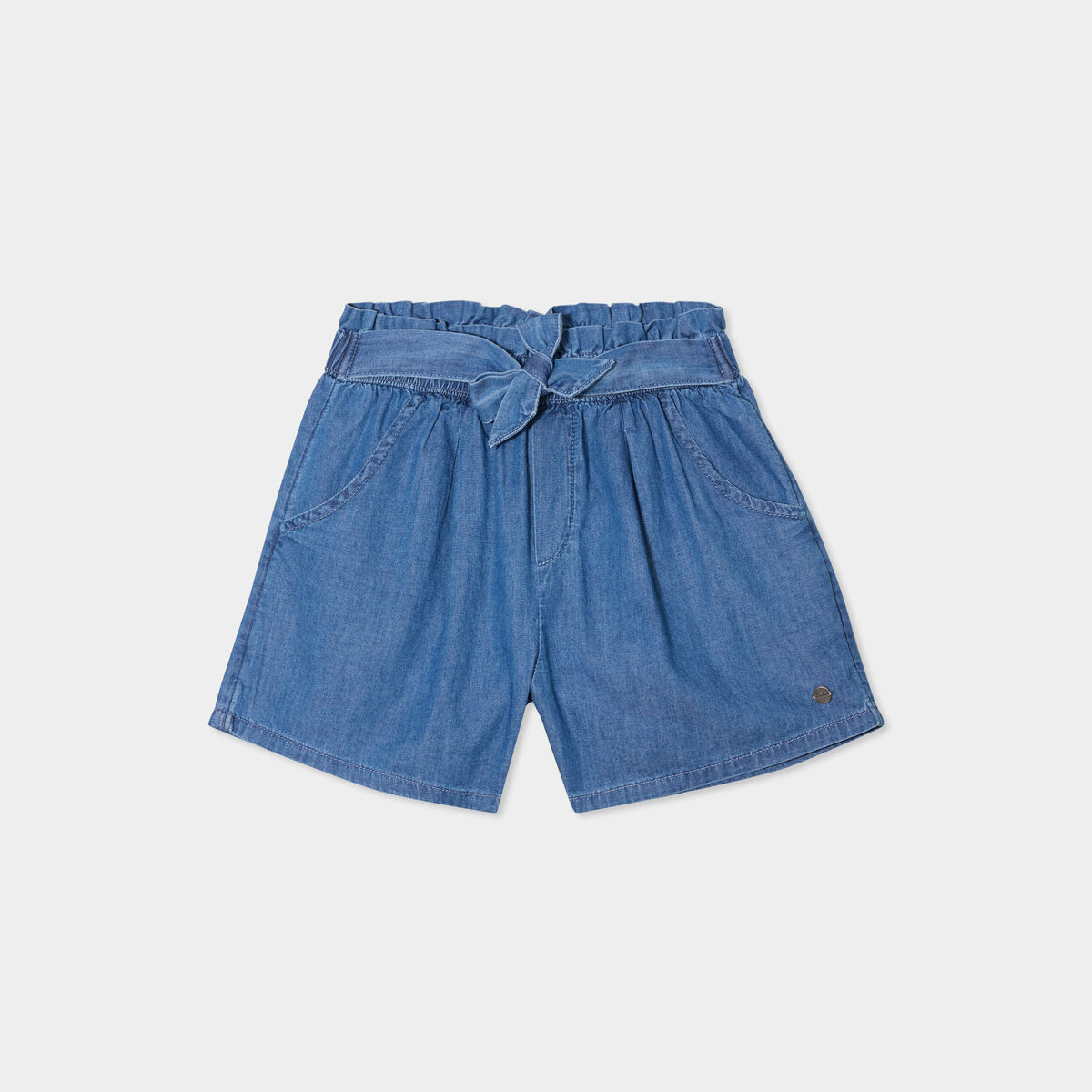 Short en jean avec ceinture noeud taille denim stone fille