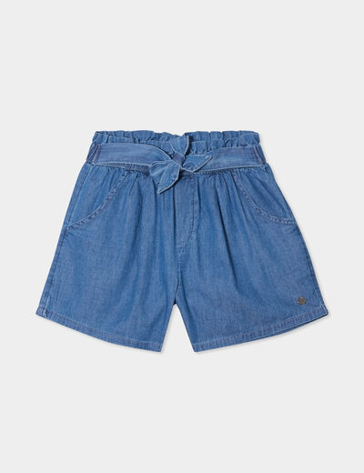 Short en jean avec ceinture noeud taille denim stone fille