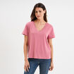 T-shirt manches courtes col en V coton vieux rose femme