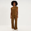 T-shirt gaufr&eacute; col rond avec boutons beige femme