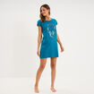Chemise de nuit courte col rond bleu canard femme