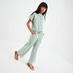 Pantalon large lin m&eacute;lang&eacute; ceintur&eacute; vert pastel fille