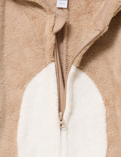 Pyjama No&euml;l effet velours &agrave; capuche taupe b&eacute;b&eacute;