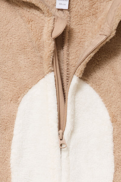Pyjama No&euml;l effet velours &agrave; capuche taupe b&eacute;b&eacute;