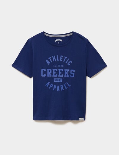 T-shirt col rond manches courtes bleu fonc&eacute; femme