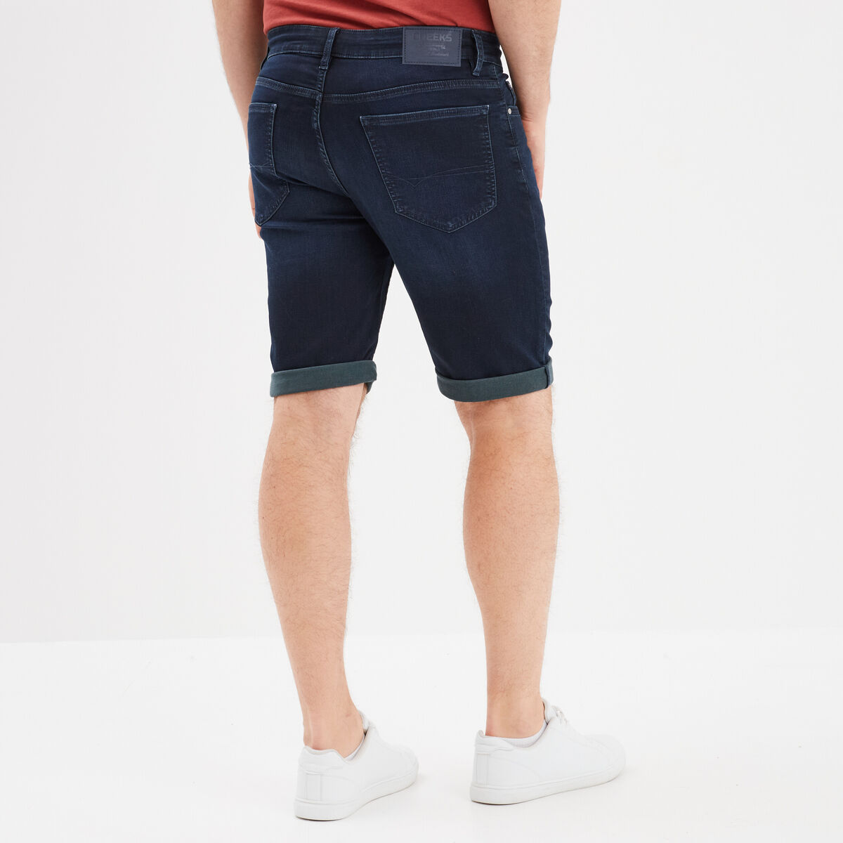 Bermuda droit &agrave; coulisse en jean denim blue black homme
