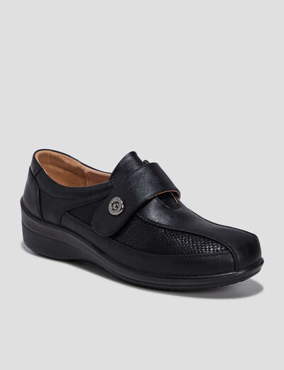 Loafers compensés en cuir noir femme