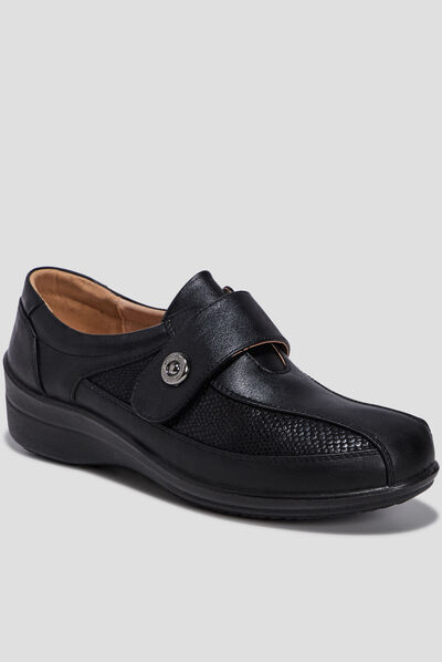 Loafers compensés en cuir noir femme