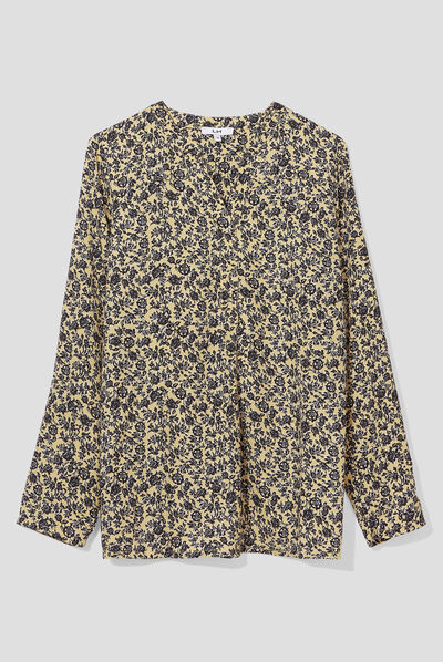 Blouse manches longues jaune moutarde femme