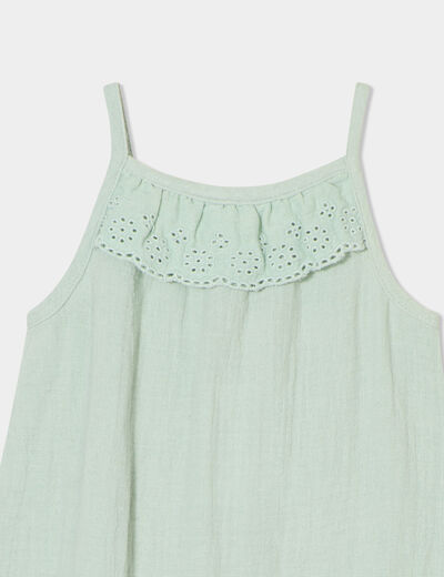 Combinaison bretelles fines gaze coton vert pastel bébé fille