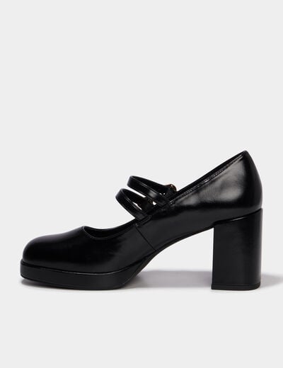 Escarpin &agrave; double bride talon bloc noir femme
