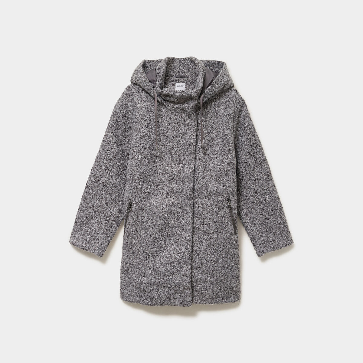 Manteau aspect bouclette &agrave; capuche gris femme grande taille