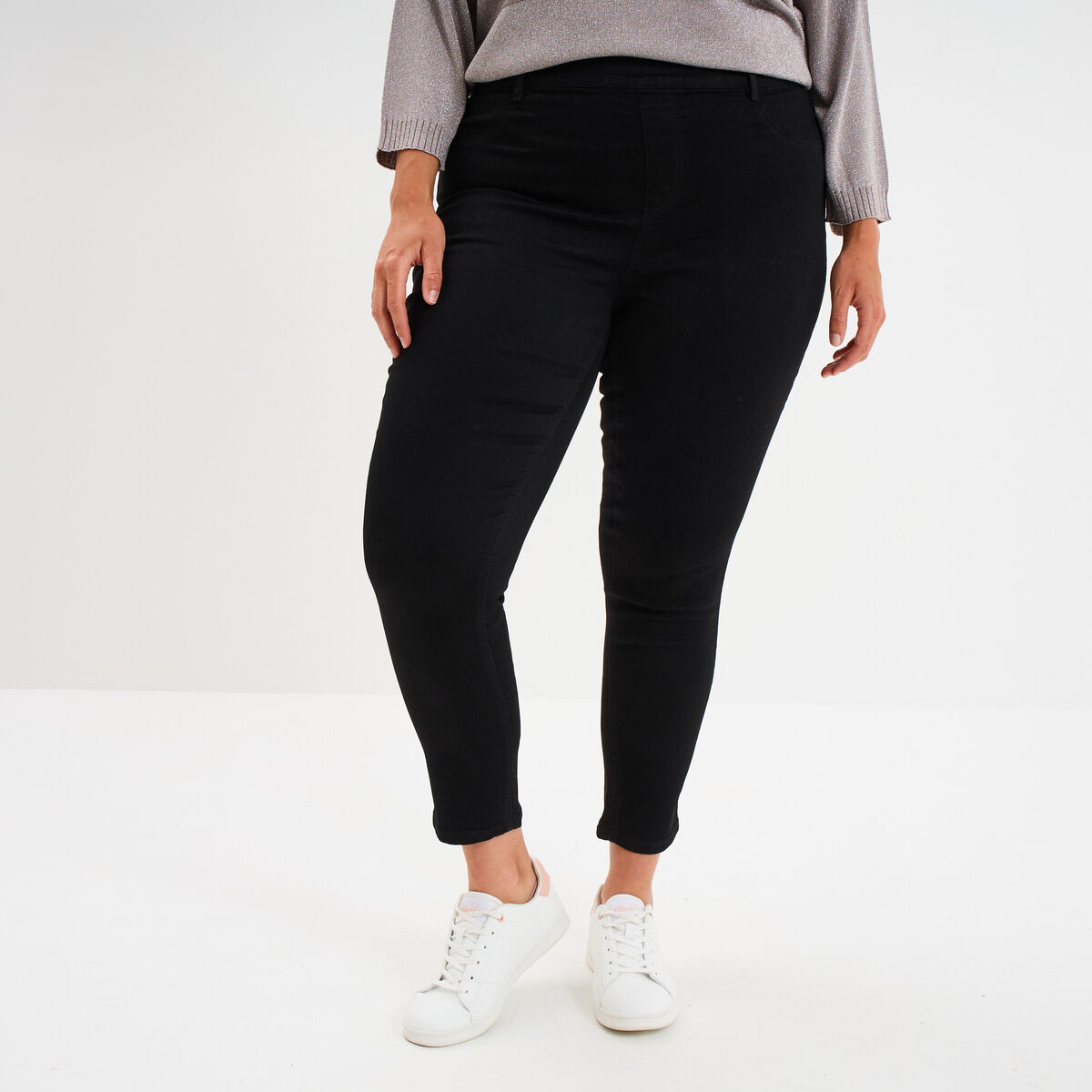 Jegging avec passants taille haute denim noir femme grande taille