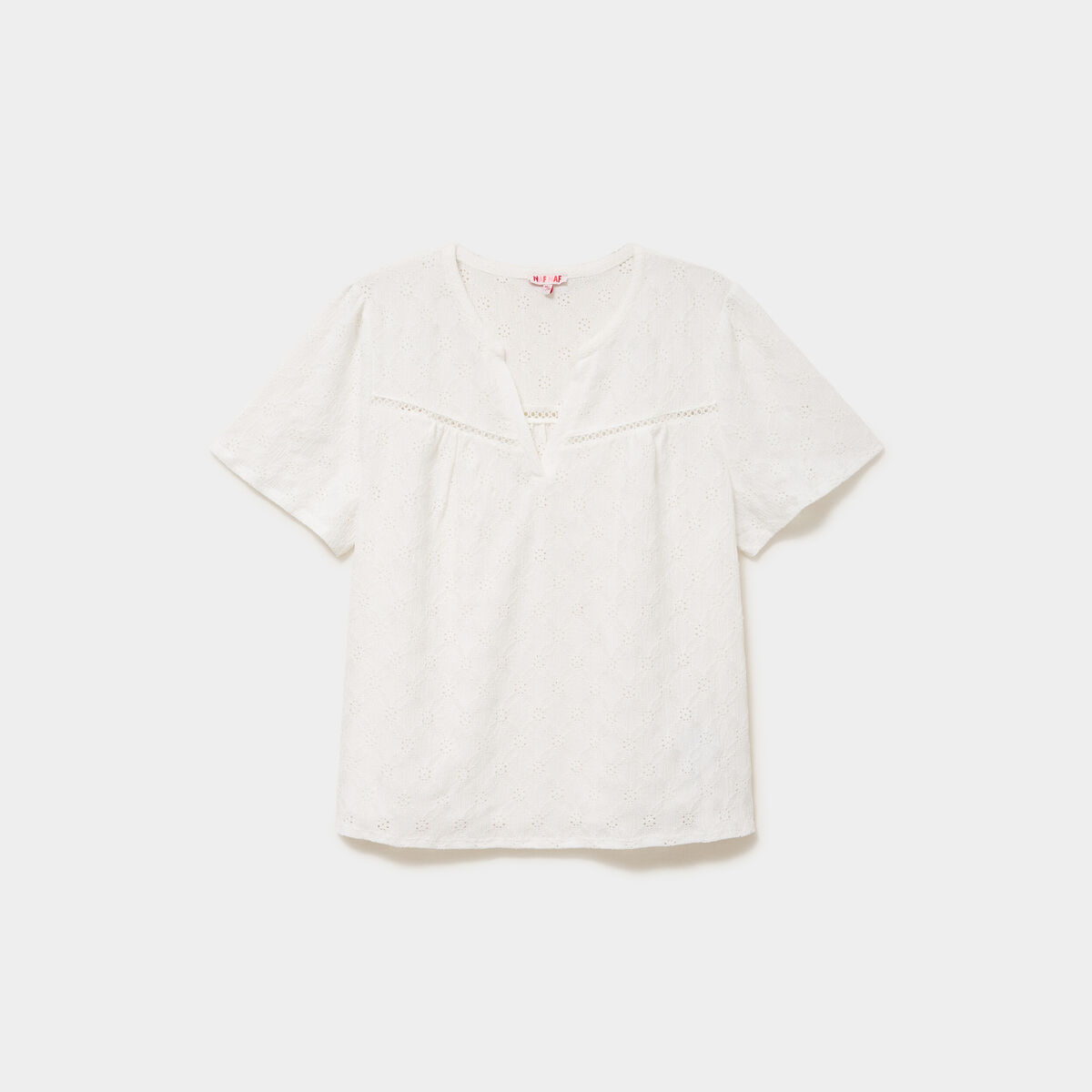 T-shirt broderie anglaise col tunisien blanc femme grande taille