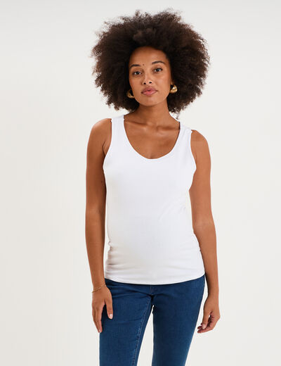 D&eacute;bardeur allaitement col rond stretch blanc femme maternit&eacute;