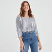 T-shirt manches 3/4 col bateau coton bleu marine femme