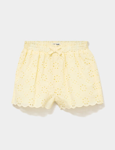 Short broderie anglaise coton jaune clair b&eacute;b&eacute; fille