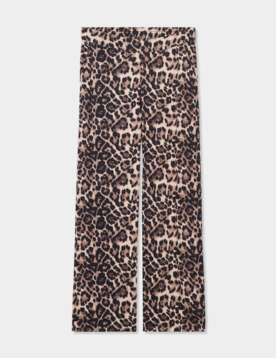 Pantalon large fluide taille élastiquée camel femme