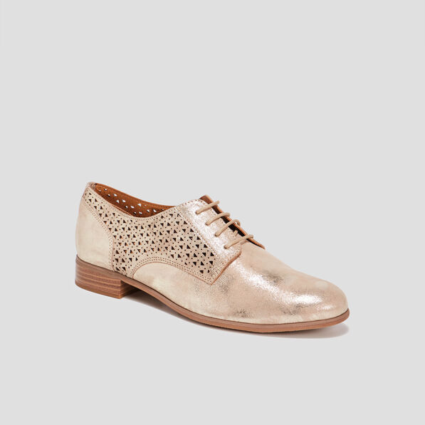 Derbies perforées en cuir jaune or femme