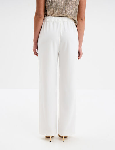 Pantalon droit à pont taille élastiquée blanc femme