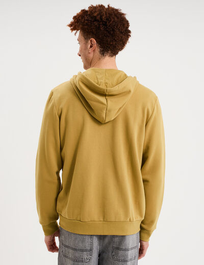 Sweat zipp&eacute; molleton &agrave; capuche vert kaki homme