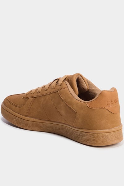 Tennis basses &agrave; lacets effet su&eacute;dine marron clair homme