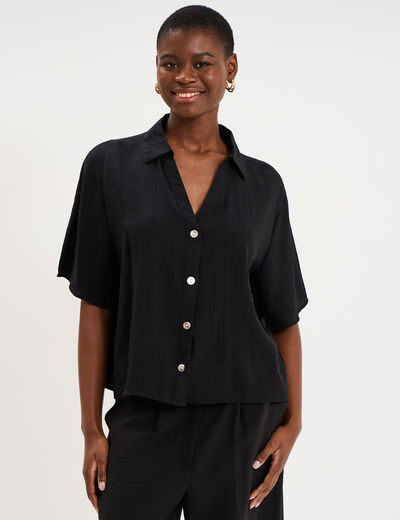 Chemise dos smock&eacute; manches courtes noir femme