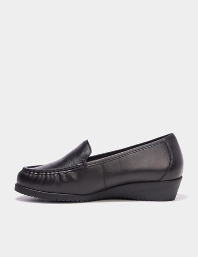 Mocassins compens&eacute;s confort cuir noir femme
