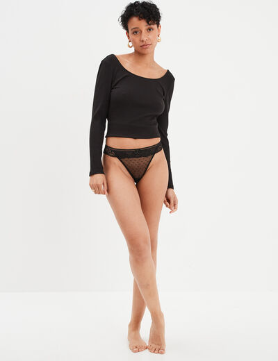 String en dentelle noir femme
