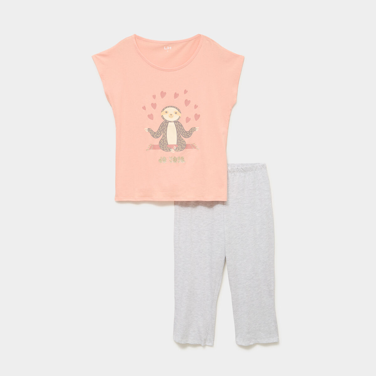 Ensemble pyjama t-shirt et corsaire rose clair femme