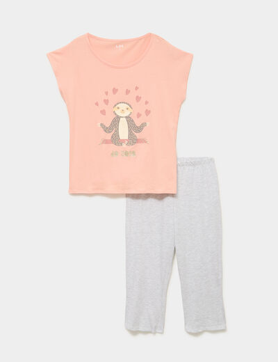 Ensemble pyjama t-shirt et corsaire rose clair femme