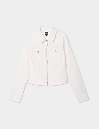 Veste en jean cintrée zippée Mosquitos denim blanc femme