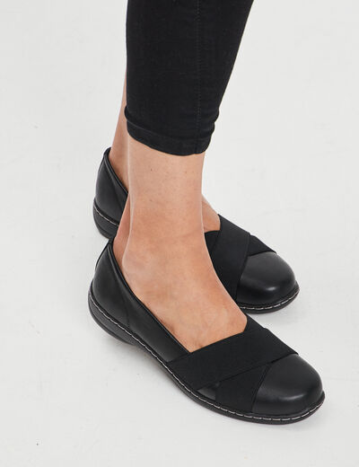 Ballerines compensées en cuir noir femme