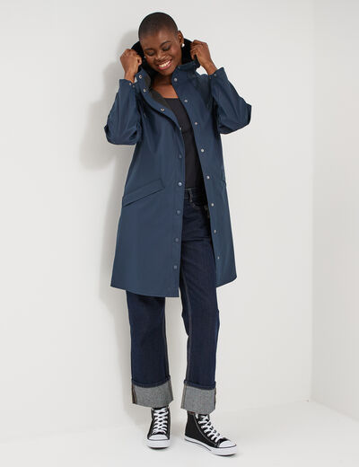 Parka imperm&eacute;able coupe-vent &agrave; capuche bleu marine femme
