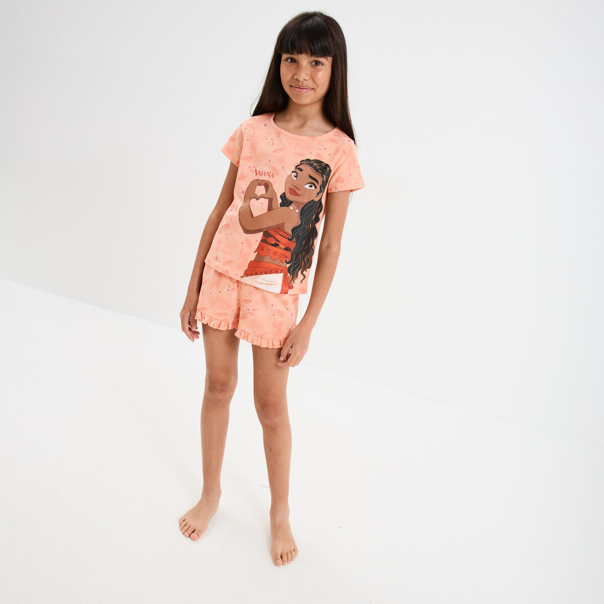 Ensemble pyjama short coton Vaiana rose saumon fille