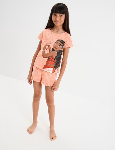 Ensemble pyjama short coton Vaiana rose saumon fille