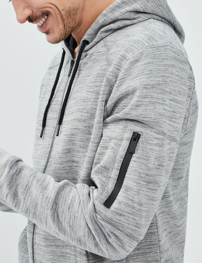 Sweat zipp&eacute; &agrave; capuche en molleton gris clair homme