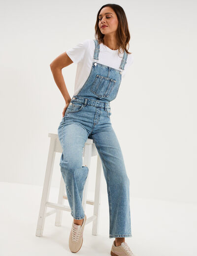 Salopette en jean jambe large coton denim double stone femme