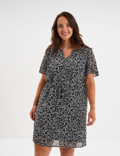 Robe col tunisien manches courtes noir femme grande taille