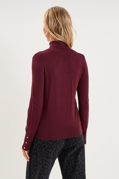 Pull col roul&eacute; avec boutons poignets violet fonc&eacute; femme