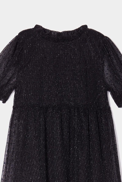 Robe courte droite avec manches courtes noir fille