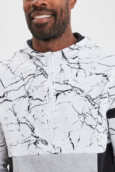 Sweat à capuche hoodie zippé marbré blanc homme