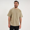 T-shirt col rond coupe relax coton &eacute;pais vert kaki homme